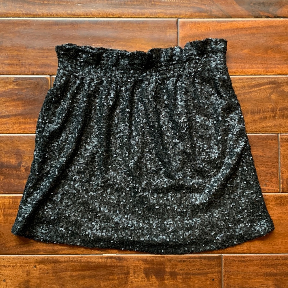 NEW YEARS EVE 🥂Joe Fresh XS Black Sequin Cinch Waist Mini Skirt Stretch Party